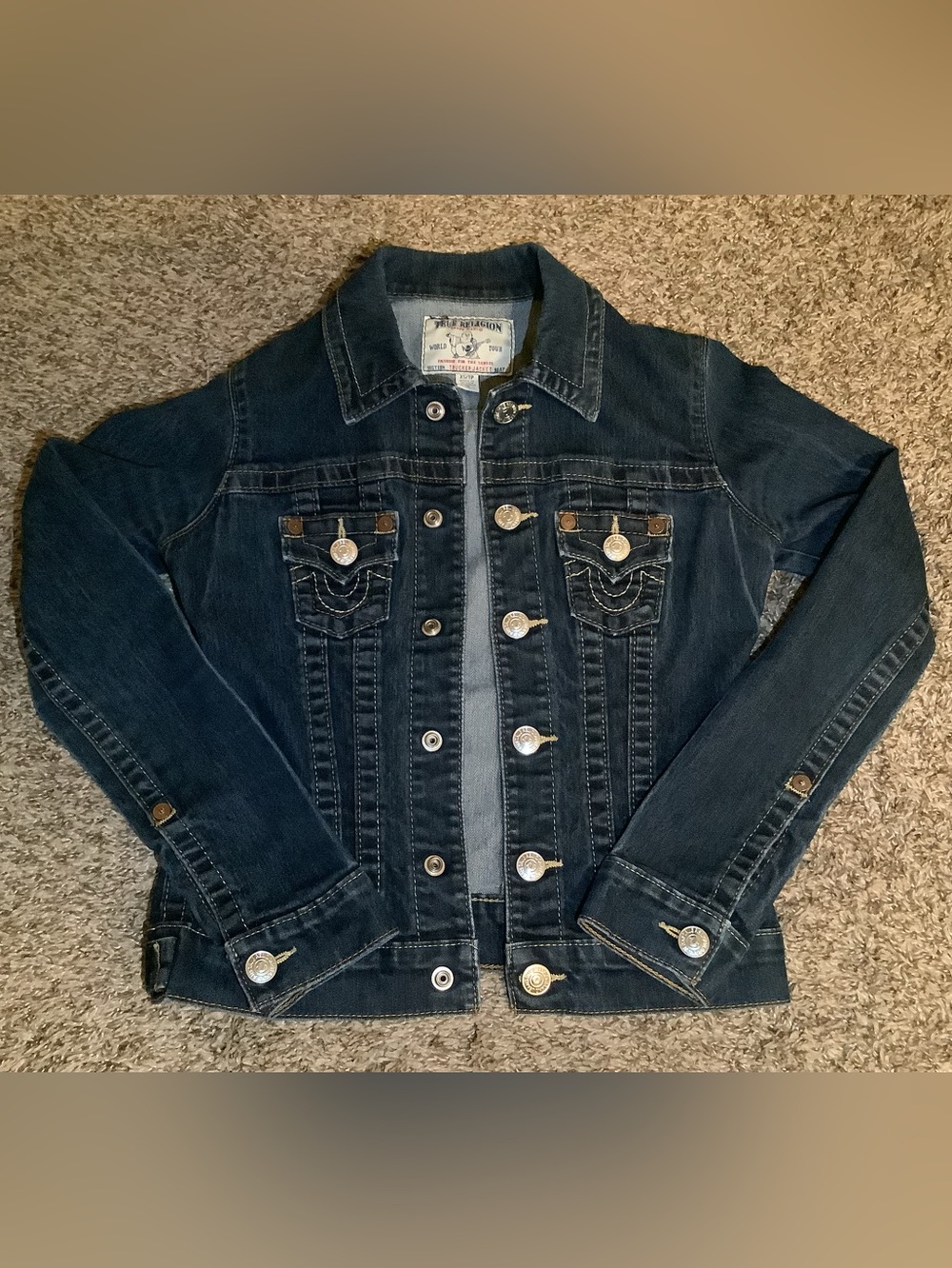 Women's True Religion trucker jacket, color dark blue, size: XS